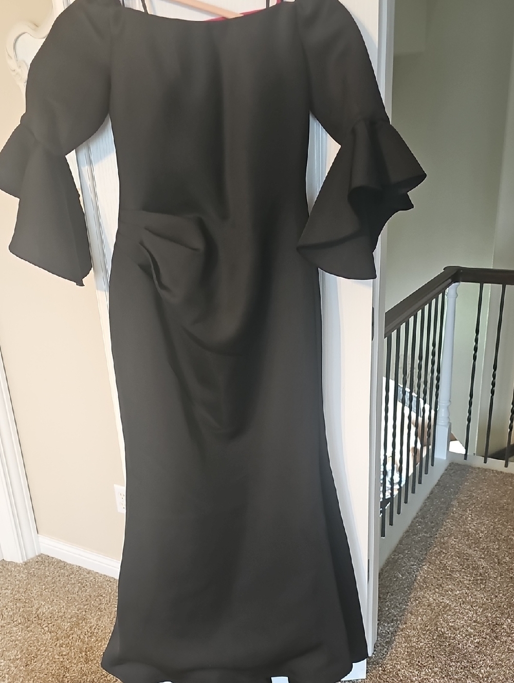 Jovani Black Off-the-Shoulder Maxi Dress with Ruffle Sleeves